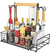 Toncoke Large Grill Caddy with Paper Towel Holder, Side Hooks, Utensil Holder, Wooden Handle Stor...