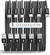 ZEDKO USB to USB C Cable 6 Pack (3/3/6/6/10/10ft) Braided USB A to Type C Fast Charging Cable for...