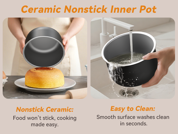 Cook with confidence using the easy-to-clean ceramic inner pot.