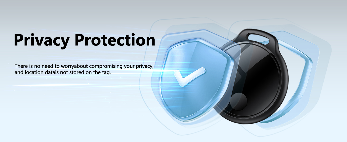 Text reads 'Privacy Protection' and 'There is no need to worryabout compromising your privacy.' Blue and black circular icons showing privacy shield concept with lock symbol.
