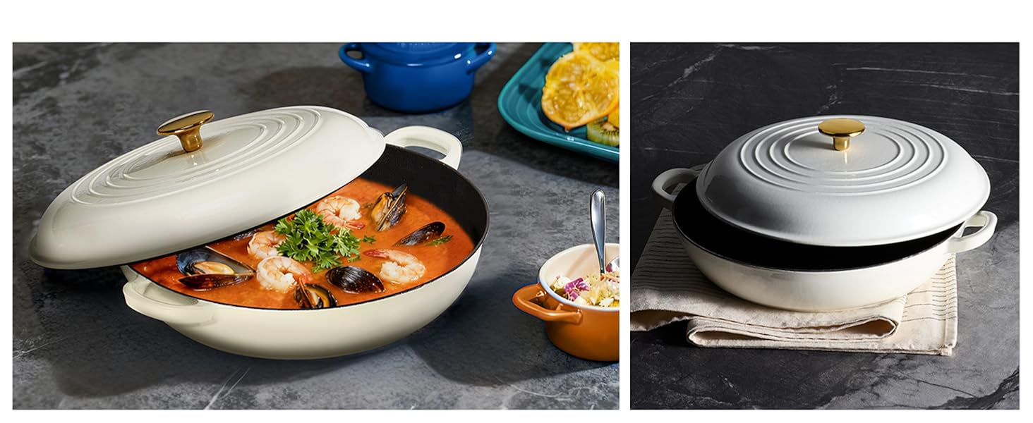 enameledcastironbraiserpanshallowdutchovenskilletfryingpancasserolewithlidcastirondutchoven
