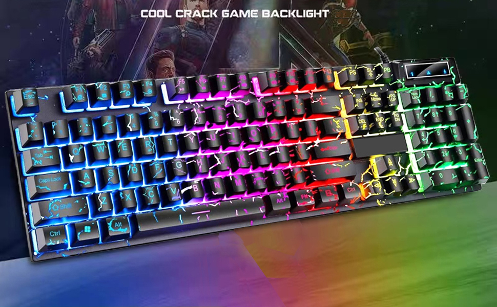 Wired Crack Rainbow Gaming Keyboard,