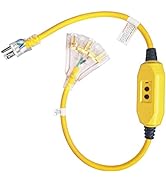 HONDERSON 3 FT GFCI Lighted Outdoor Extension Cord with 3 Power Outlets,12/3 SJTW Heavy Duty Yell...