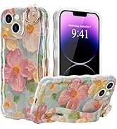 ROSEHUI for iPhone 14 Case,Floral Curly Wavy for Women Girls,Colorful Retro Oil Painting Printed ...