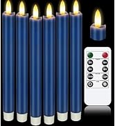 KSWING Upgraded Real Wax LED Flameless Navy Blue Taper Candles with Remote, 6 PCS Candlesticks Ba...