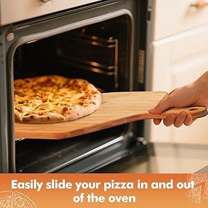 Easily slide your pizza in and out of the oven