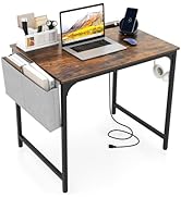 Giantex 32 Inch Computer Desk with Charging Station, Home Office Writing Desk with Storage Bag &amp; ...