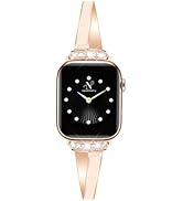 Newlibery Rose Gold Slim Band for Women Compatible with Apple Watch 38mm 40mm 41mm 42mm(S10/11) D...