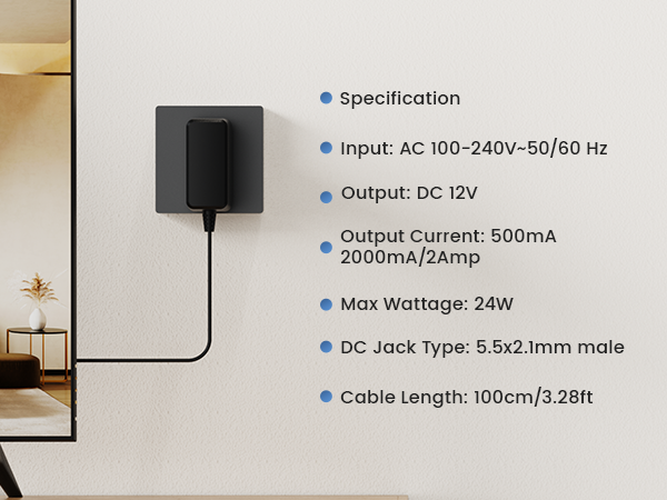 AKINGUAR 12V 2A Power Supply Adapter with 8 DC Connectors