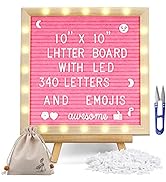 Pink Felt Letter Board with Lights, Built-in LED Lights -Message Board Adjustable Stand, 340 Lett...