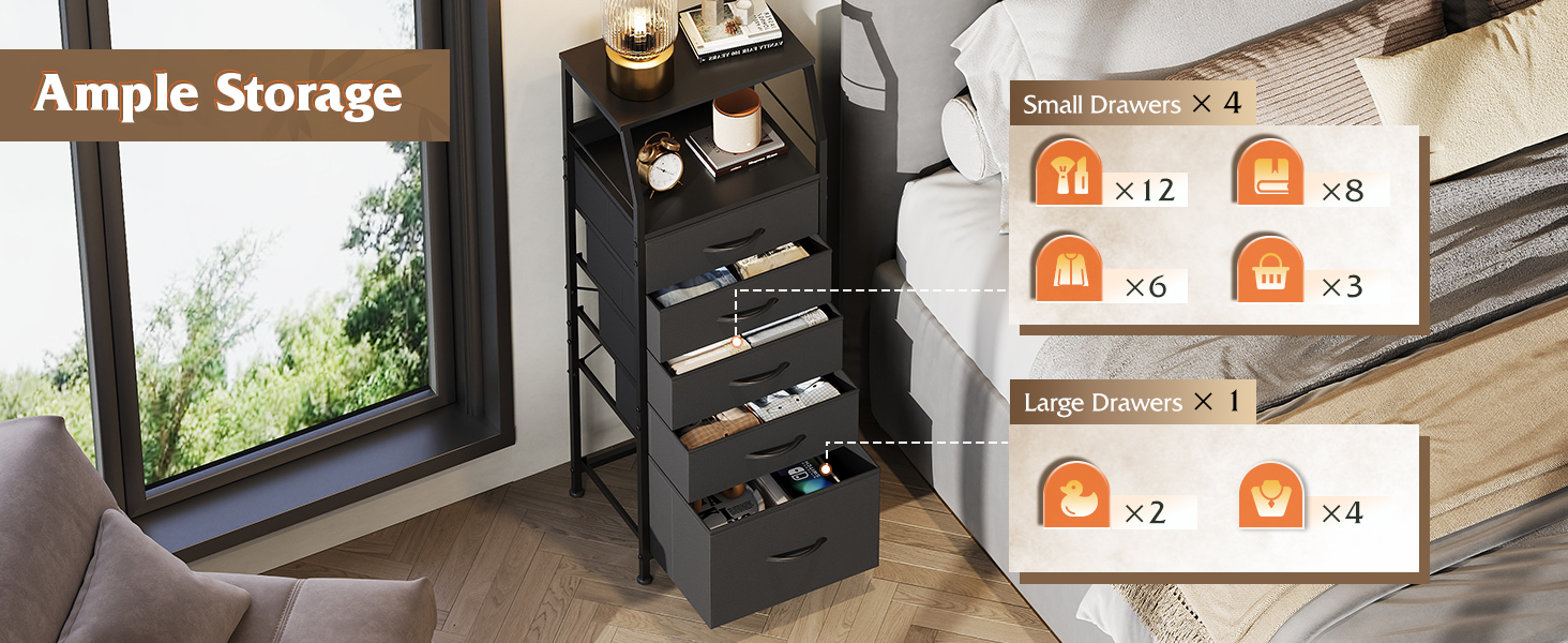 nightstand with 5 drawers