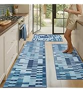 hicorfe Kitchen Rugs Set-3 Pieces,Non Slip Modern Geometric Kitchen Mats for Floor-Thick Stain Re...
