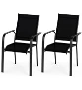 Giantex Patio Chairs Set of 2, Stackable Outdoor Dining Chairs with Breathable &amp; Quick-Dry Mesh F...