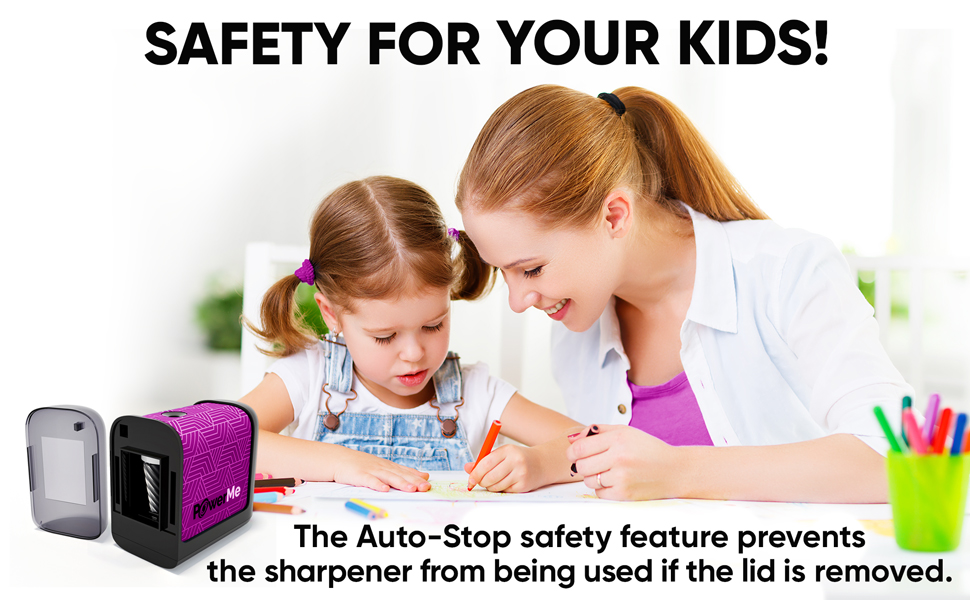 Safety for your kids! Daughter and mom using sharpener.