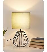 GOEBLESON Green Table Lamp, Small Sage Green Lamp with Linen Shade &amp; Black Metal Base, Modern Nig...