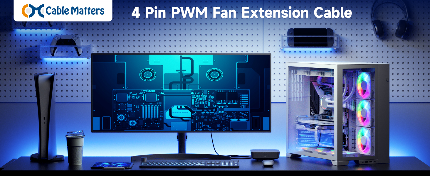 Cable Matters 4 pin fan extension cable for motherboard fan control and cable management