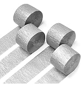 PartyWoo Crepe Paper Streamers 4 Rolls 328ft, Pack of Silver Crepe Paper for Party Decorations, W...