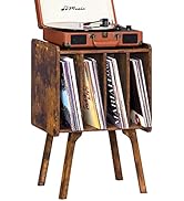 LELELINKY Small Record Player Stand - Width 11.7 in, Brown Vinyl Record Storage Table with 4 Cabi...