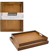Bamboo Serving Tray with Handles Set of 2 – Portable Rectangular Serving Trays for Eating, Servin...