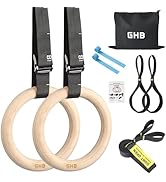 GHB Gymnastic Rings Wooden Gym Rings 1.25" Olympic Rings Adjustable Straps Pull Up Rings Sets for...