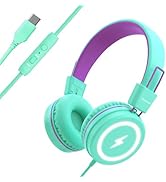 Bywulanda Kids Headphones with LED Lights for School, Upgrade USB Type C Kid Headphone with Micro...