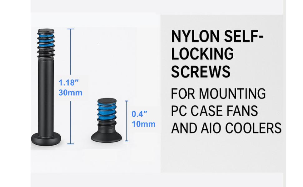 30mm long screw for AIO radiators and 10mm short self tapping screw for PC case fans size comparison