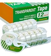VEESA Transparent Tape with Dispenser, 12 Rolls, 3/4 x 1000 Inches, Clear Gift Wrapping Tape for ...