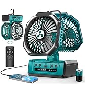 ONLYNEW Dual Head Portable Rechargeable Fan 20000mAh Battery Powered Fan Camping Cordless with LE...