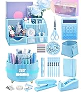 LXEVIHK Blue Desk Organizers and Accessories With Mesh Desk Organizer and 360°Rotating Pen Holder...