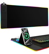 Wireless Charging Mouse Pad with Phone Holder, RGB Gaming Mousepad Large Desk Mat with Ultra-Smoo...
