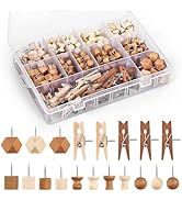 GOOLADA 300Pcs Wooden Push Pins,2 Colors and 7 Types Decorative Thumb Tacks, Cute Thumb Tacks, Wo...