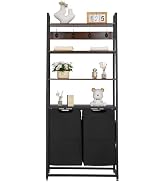 VEVOR 4 Tiers Laundry Sorter, Tall Laundry Hamper with Shelves and Hooks, 2 Section Freestanding ...