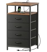 Huuger Night Stand with Charging Station, 4 Drawer Dresser for Bedroom, Bedside Table, 33.9 Inch ...
