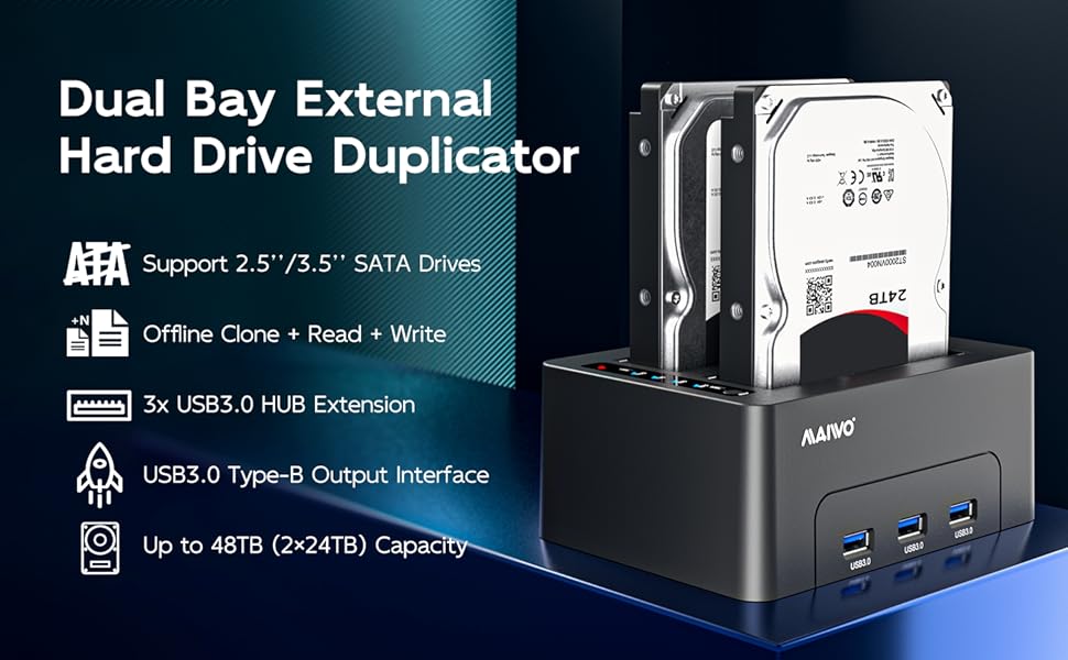 dual bay 2.5 3.5 sata external hard drive offline cloner duplicator copier dock case