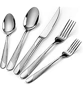 Hammered Silverware Set, 20-Piece Stainless Steel Flatware Cutlery Set for 4,Modern Kitchen Utens...