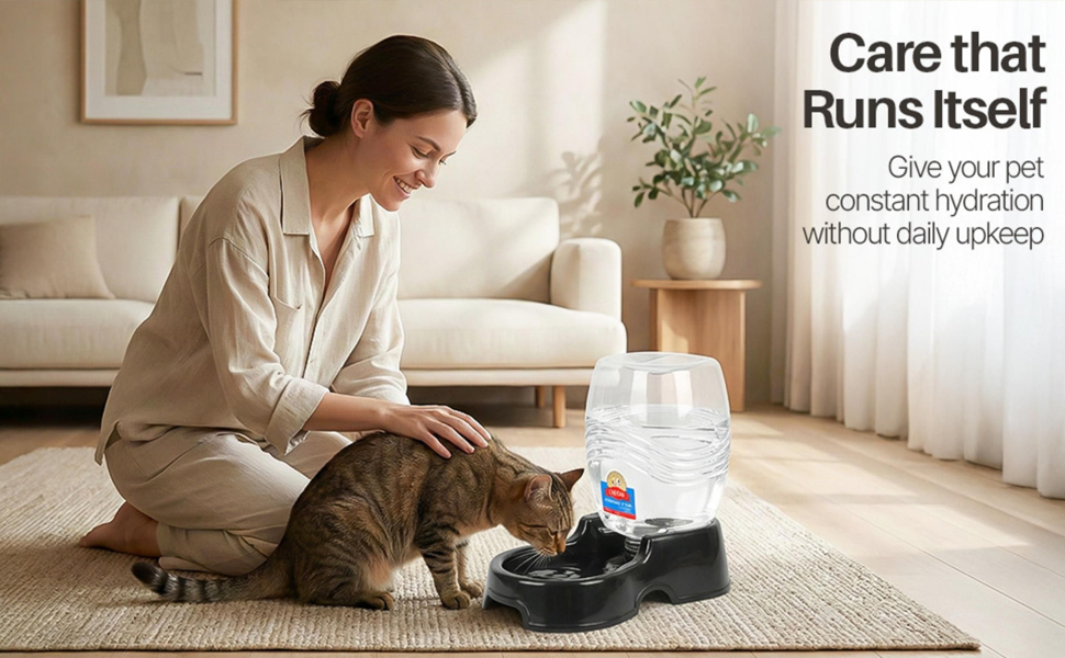 Person relaxing at home while a cat water dispenser supports daily water access.