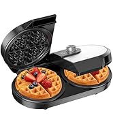 Double Waffle Maker, 6.5" Belgian Waffle Maker with 2 Independent Adjustable Temp Knobs, 1200W Wa...