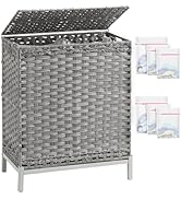 SETVSON Laundry Hamper with Lid, 112 L Handwoven Rattan Wicker Laundry Basket, 2 Removable Liner ...