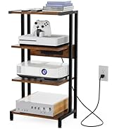 X-cosrack 4-Tier AV Media Stand with Power Strips, Wooden Corner Shelf Component Cabinet Stereo A...