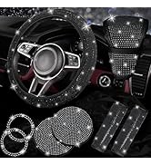 NBTEPEM 8 pcs Bling Car Accessories Set for Women, Bling Rhinestone Diamond Steering Wheel Cover,...
