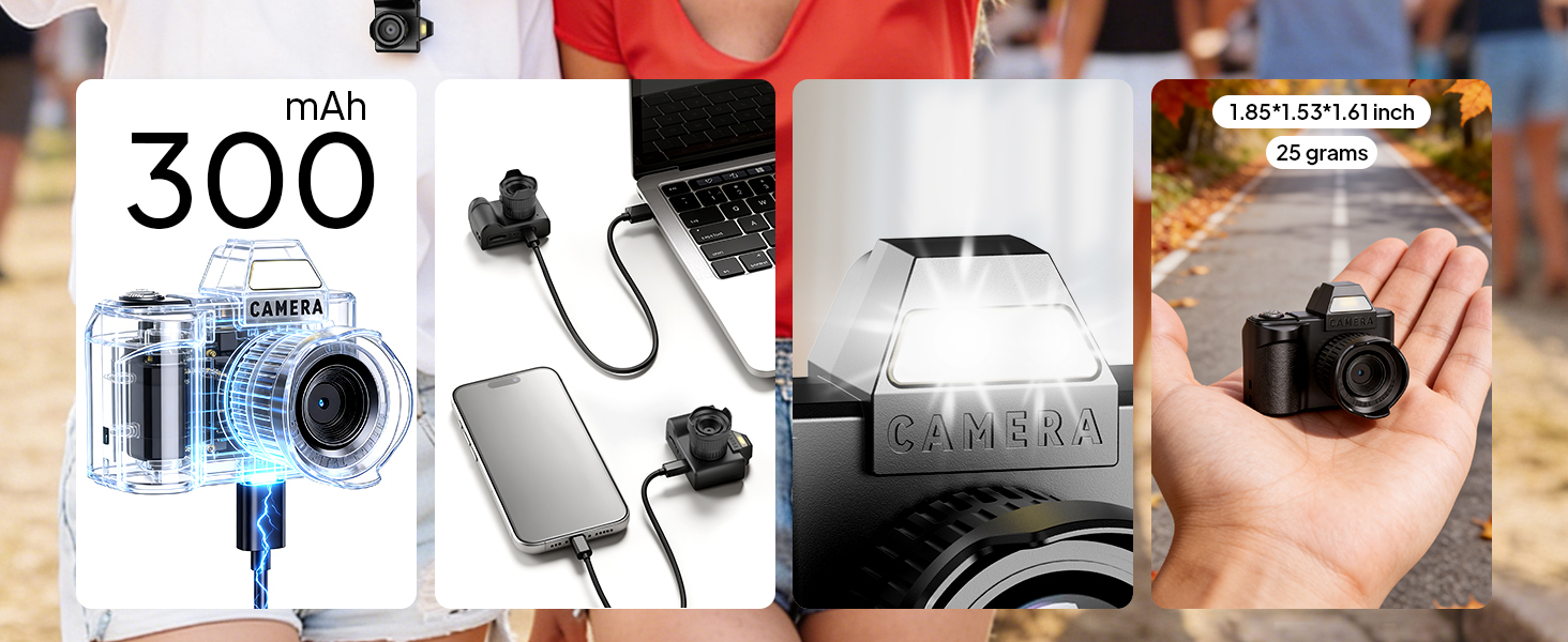 Text reads '3000'. Collection of product photos showing digital camera with charging accessories and handheld demonstrations.