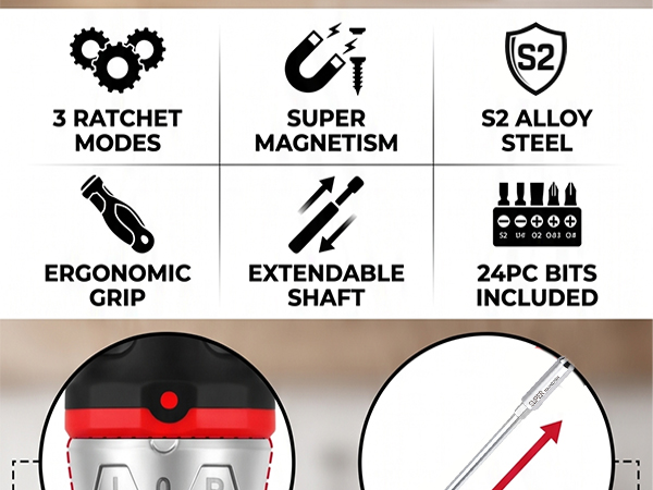 26-Piece Ratcheting Screwdriver Bit Set with 1/4" Magnetic Ratchet Driver