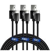 USB A to USB C Fast Charging Braided Cable 3-Pack Black, 3.3ft 6.6ft 10ft | Supports CarPlay, USB...