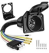 MICTUNING 4-Way Flat to 7-Way Round RV Blade Trailer Adapter Plug with Mounting Bracket