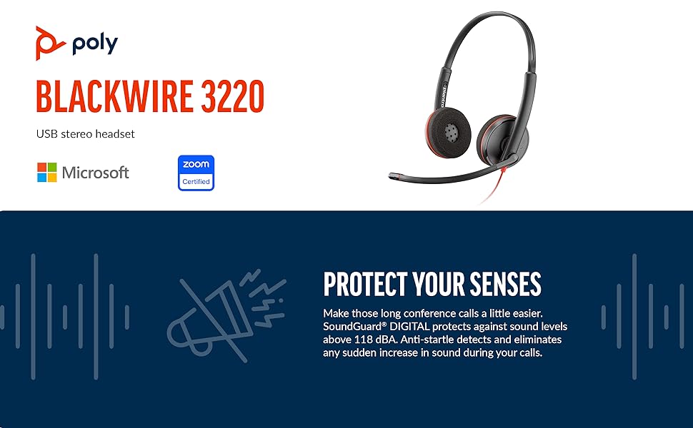 Poly Plantronics Blackwire 3220 USB stereo headset BW 3200 Team Zoom certified