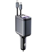 247W Retractable Car Charger with Voltage Monitor&amp;Multicolored Light,5 in 1 USB C Car Charger wit...