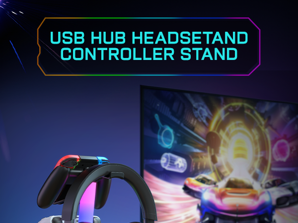 RGB Gaming Headset Stand &amp; Controller Holder with Charging Station