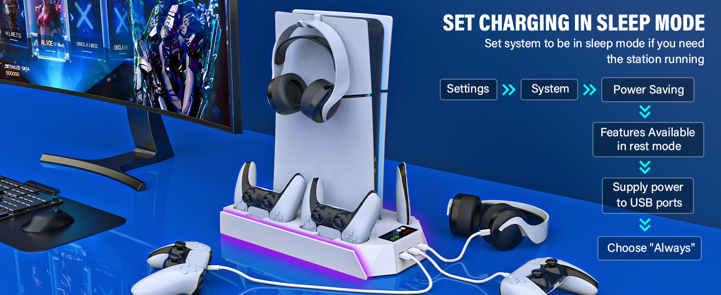 PS5 charging dock with efficient cooling fans and dual PS5 charger