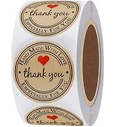 HYBSK Kraft Thank You Hand Made with Love with Red Heart Stickers 1.5" Inch Round Total 500 Adhes...