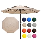 JEAREY 9FT 3 Tier Patio Umbrella Outdoor Market Umbrella Table Umbrellas with 8 Ribs 1.5 Pole Pus...